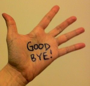 photo of open hand with good bye written on palm