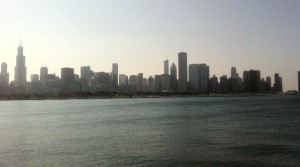 view of Chicago skyline and Lake Michigan taken by Adler 